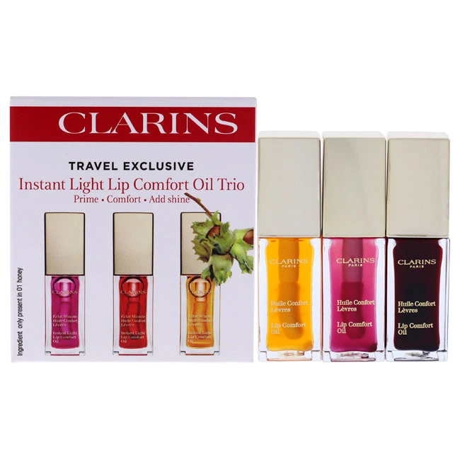 Clarins Instant Light Lip Comfort Oil Trio By Clarins For Women - 3 X 0.1 Oz Lip Oil - 01 Honey, 02 Raspberry, 03 Red Berry 3 Clarins Instant Light Lip Comfort Oil Trio By Clarins For Women - 3 X 0.1 Oz Lip Oil - 01 Honey, 02 Raspberry, 03 Red Berry